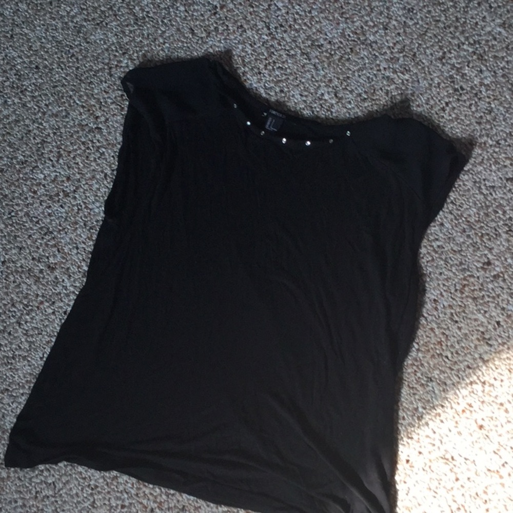 Black tee with studded neckline